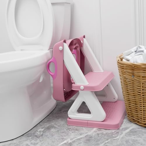 Image of Potty Training Seat with Step Stool Ladder for Kids and Toddler,Wiifo Sturdy Potty Ladder with Soft Padded Cushion for Toddler Boys and Girls(Pink) 2025 New Version