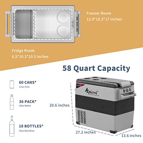 Image of Alpicool LGCF55 Portable Refrigerator 12 Volt Car Freezer 52 Quart Mini Fridge Freezer (-4℉~68℉) for Truck, RV, Vehicle, Travel, Outdoor -12 /24V DC