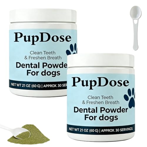 PupDose Dental Powder for Dogs Fresh Breath & Oral Care Support No Brushing Needed Easy Mix Food Topper for Daily Dog Dental Care (2Pcs)