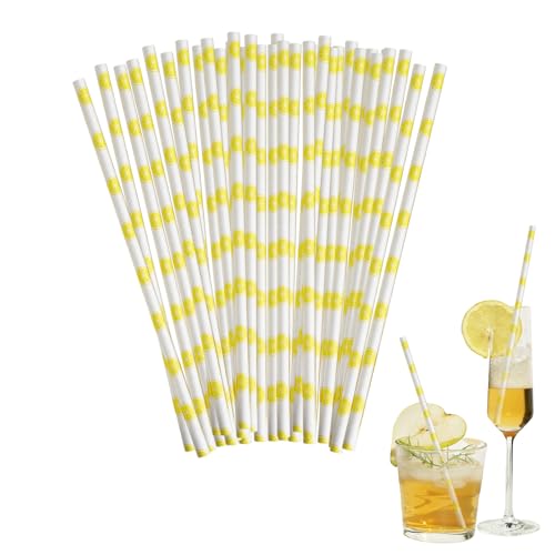 DAJISI 100 PCS Straws Drinking Paper, Paper Straws Printed with Lemon for Anniversaries, Cocktail Party and Party