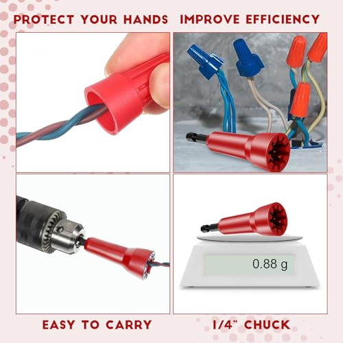 Image of Wire Twister Tool, Twist Wire Connector Socket, Driver with 1 /4 inch Chuck for electricians(2 Pack-red)