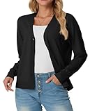 GRECERELLE Damen Leichte Strickjacke mit V Ausschnitt und Knöpfen Cardigan Damen Lässig Eleganter Sommer Frühling Herbst Weiche Jacke über Top Kleid (Schwarz, L)