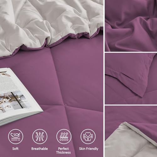 Image of FURBO Microfiber Reversible Comforter Set | Soft 200 GSM Lightweight All Season Quilt Blanket for Double Bed | Plum & Vanilla (Without Pillow Covers)