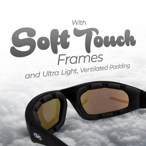 Global Vision Kickback Sports Padded Motorcycle Riding Sunglasses Black Frame w/Brown Mirror Lenses