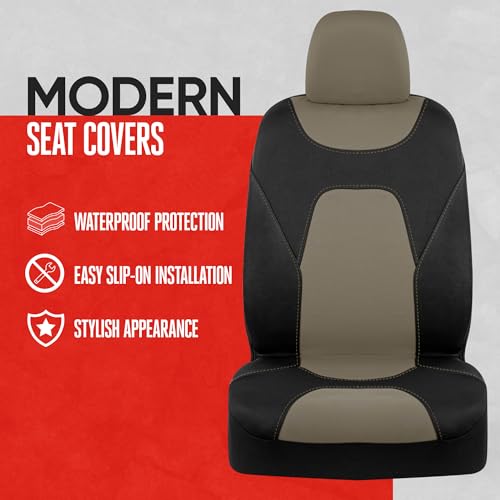 Image of Motor Trend AquaShield Waterproof Front Seat Covers, Beige Seat Covers for Cars - Neoprene Front Car Seats Cover, SUV Seat Covers Protector - Car Interior Cover for Auto, Trucks, & Dog Owners