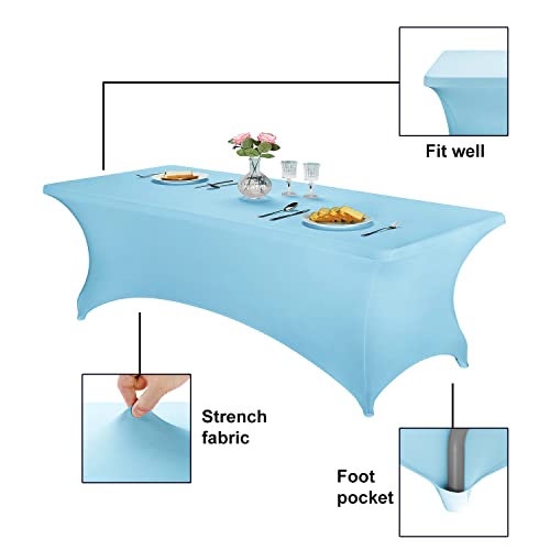 Image of FORLIFE Spandex Table Cover - Fitted 8ft Rectangular Tablecloth, Stretch Patio Cover, Universal for Wedding, Banquet, Party (Blue Mist)