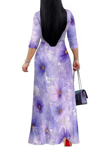 Image of PinkPatty Plus Size Dresses for Curvy Women V Neck Flowy Long Sleeves Wrap Maxi Dress Travel Vacation Outfits