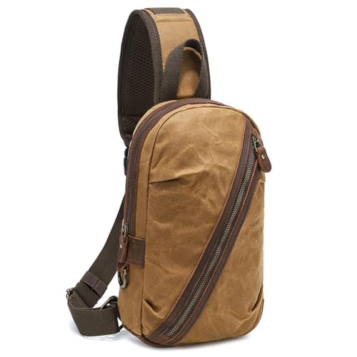 Bolso de pecho de cuero Crazy Horse para hombre y lona encerada artesanal