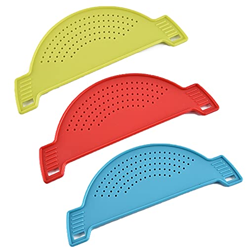 Kunststoff Topfsieb,3 Stücke Abgießhilfe Topfsieb,Pasta Sieb Pan Pot Sieb,Gemüse Schüssel Seiher Sieb,für Pasta Gemüse Obst Sieb Küchenhelfer,Ablassen Spaghetti Fett (Rot,Blau,Grün) Cover