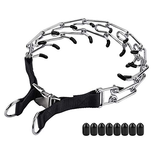Aheasoun Dog Prong Training Collar, Adjustable Stainless Steel Links with Comfort Rubber Tips, High Strength Quick Release Metal Buckle, for Small Medium Large Dogs (Large, 4.0mm, 23.6-Inch)