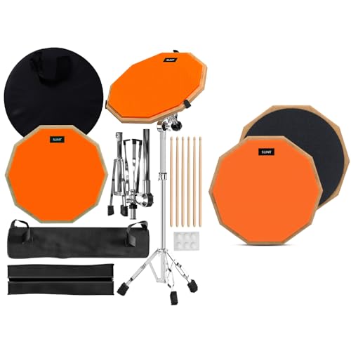 SLINT Practice Drum Pad Set with 2 Surfaces -12 inch Double Sided Silent Pad & 4