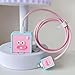 Compatible with Apple 20W/18W USB-C Adapter Charger, 3D Cartoon Protective Case for iPhone 20W USB-C Power Adapter Charger Fast Lightning Cable Cable Cover (Pink Square)