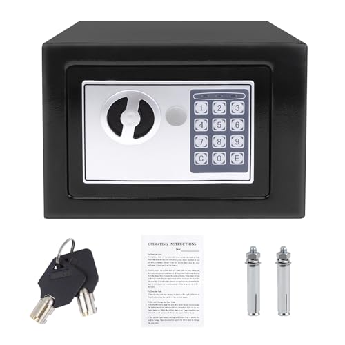Digital Cash Money Safe Box with PIN code & keys 6.6L Safety Alloy Steel Electronic Home Safe with Anti-theft System High-Security Compact Household (Black - 6.6L)