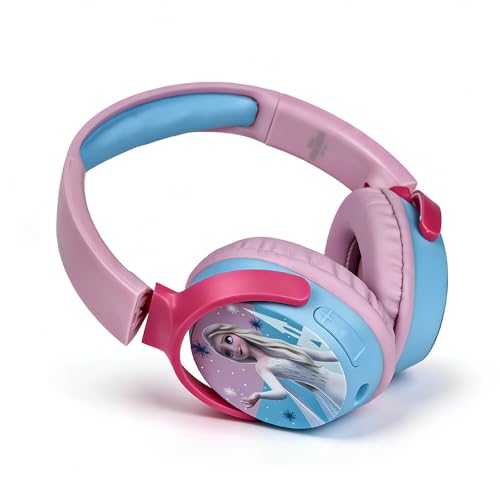 Image of Disney Frozen Kids Bluetooth Headphones with Elsa Character Mood Light Gift Set | Soft Padded Foldable Swivel Cups | Kids Safe 85dB Vol Limit | Aux Input | 22H Playtime | Perfect for Girls, Ages 5-16