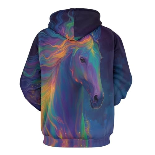 Sweat-shirt à manches longues cool pull à capuche cheval néon homme