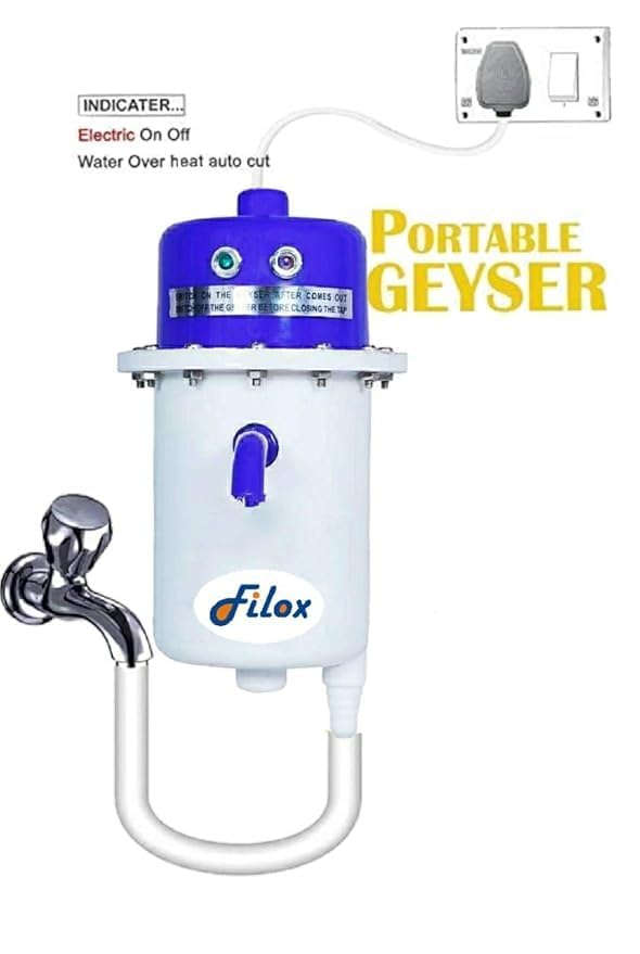 Image of FILOX Instant Water Geyser 3KW, 1 Litre | Portable Electric Water Heater | Copper Heating Element | ABS Shockproof Body | Auto Cut-Off Safety | Wall Mount Mini Geyser for Bathroom, Kitchen