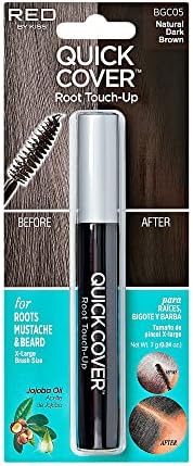 RED by KISS Quick Cover Root Touch Up Rescue (Natural Dark Brown), Mascara Natural Water-Resistant Temporary Gray Concealer Cover Up Brush for Hair Mustache & Beard, Formulated with Jojoba Oil