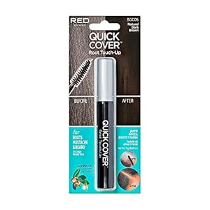 RED by KISS Quick Cover Root Touch Up Rescue (Natural Dark Brown), Mascara Natural Water-Resistant Temporary Gray Concealer Cover Up Brush for Hair Mustache & Beard, Formulated with Jojoba Oil