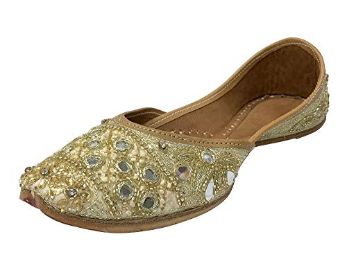 Step n Style Women Cream Gold Designer Pakistani Juti Punjabi Jutti Ethnic Mojari Handmade Khussa