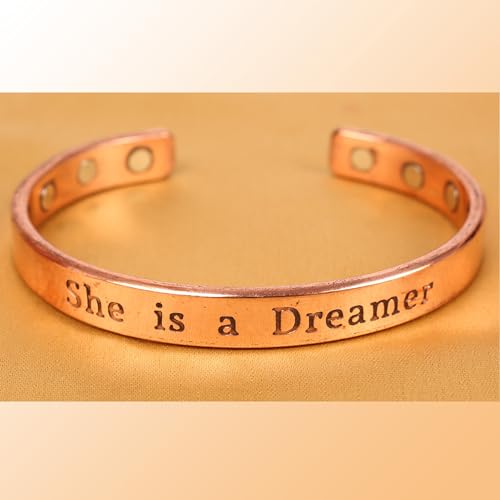 Image of Touchstone Inspirational Copper Engraved Magnetic Bracelets for Women-Personalized Jewelry Gifts for Best Friend /Mom /Daughter /Sister - Adjustable Bracelet in a Gift Box She is a Dreamer