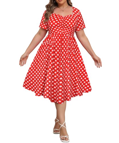 RITERA Plus Size Dresses for Curvy Women Red Polka Dots Disney Minnie Mouse...