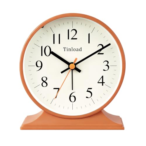 Image of 4.5 inchRetro Analog Alarm Clock,Vintage decor , Super Silent Non Ticking Small Clock with Manual Light, Snooze, Battery Operated, for Bedroom, Living Room, Office,Nightstand, Bedside, Desk ,Table(Orange)