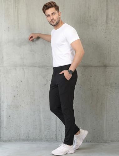 Image of MiraMichi Slim Fit Men's Formal Mid Rise Trousers - Solid Lycra Blend, Ideal for Formal Occasions, Stylish