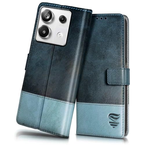 FLIPPED Vegan Leather Flip Case Back Cover for Xiaomi Mi Redmi Note 13 5G (Flexible, Shock Proof | Hand Stitched Leather Finish | Card Pockets Wallet & Stand | Blue with Aquamarine)- Best and cheap mobile covers in India