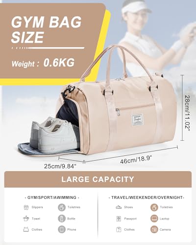 Image of Gym Bag Womens Mens with Shoes Compartment and Wet Pocket Travel Duffel Bag for Women for Plane Sport Gym Tote Bags with Toiletry Bag Waterproof Weekend Overnight Carry on Bag Hospital Holdalls