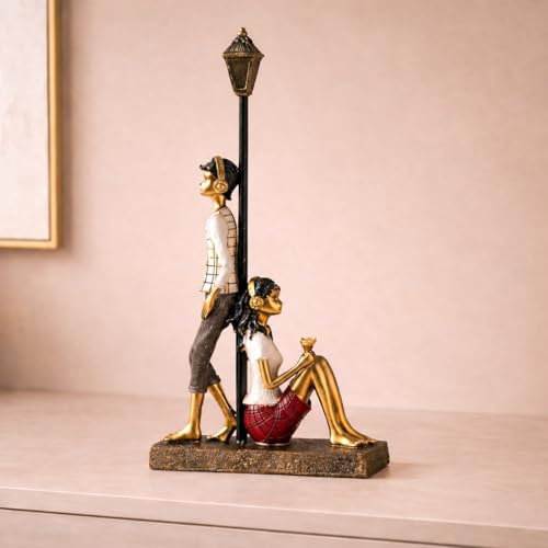 Image of ARMONIA Romantic Premium European Couple Figurine with Lamp Post, Handcrafted Polystone Showpiece for Home Decor | Gift for Anniversary, Valentine's Day, Wedding