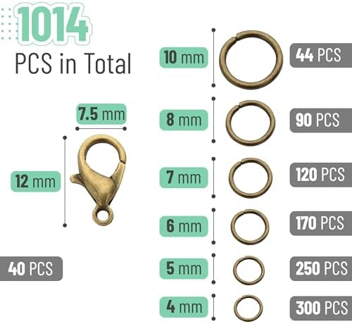 Mr. Pen- Open Jump Rings, Bronze, 1014 Pcs, 6 Sizes for Jewelry Making, Silver Rings and Lobster Clasps, O Rings