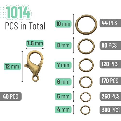 Mr. Pen- Open Jump Rings, Bronze, 1014 Pcs, 6 Sizes for Jewelry Making, Silver Rings and Lobster Clasps, O Rings