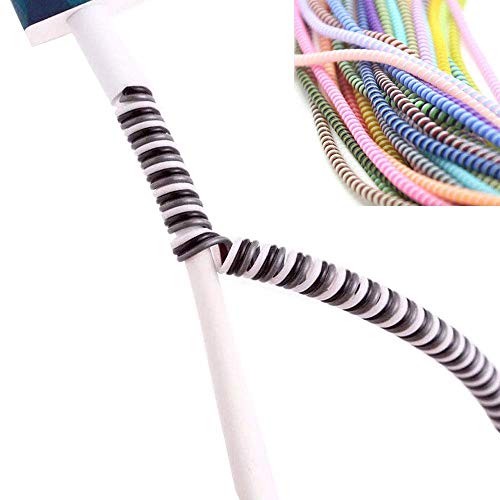 Florican Full Size 1.4 Meter (2 Pcs) Spiral Cable Protector Suitable for All iPhone/Android Mobile Charging Cables (Black)