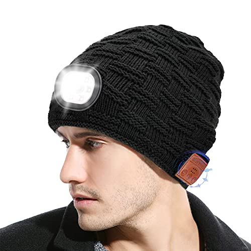 Upkey Gorro Bluetooth con luz, Gorro de Forro Polar cálido, Gorro de música, Gorro de Lana con música de Invierno Gorro Recargable por USB para Escalar Regalos para Hombres, Mujeres, Correr, Acampar Cover
