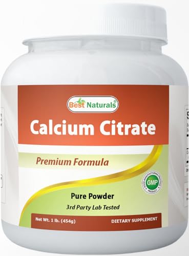 Best Naturals Calcium Citrate Powder - Calcium Supplement High Bioavailable 3000 mg per Serving (600 mg Elemental Calcium) - Unflavored & Gluten Free - 1 Pound