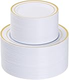 Goodluck 200PCS Gold Plastic Plates, Heavy Duty Disposable Gold Plates with 100 10.25 inch Dinner Plates and 100 7.5 inch Dessert Plates for Party, Holiday, Wedding, Thanksgiving