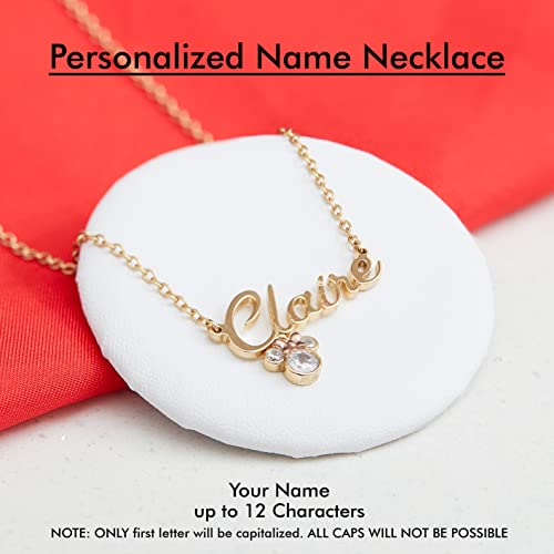 Disney Minnie Mouse Personalized Name Necklace - 14K Gold Over Sterling Silver Name Necklace Personalized, Gold Plated Name Pendant, Cubic Zirconia Minnie Icon, Script Font #TOP3