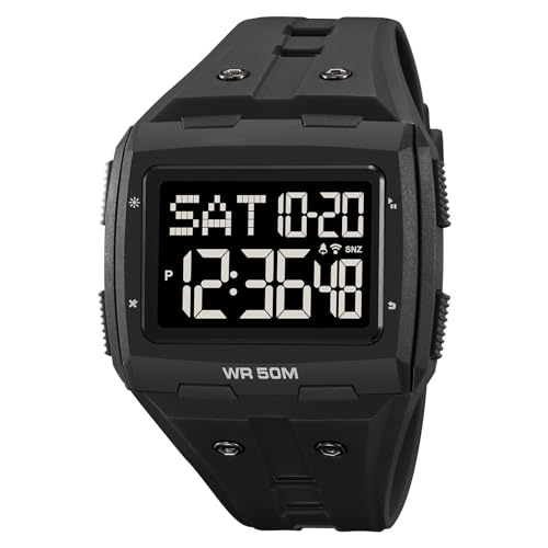 Reloj de pulsera cuadrado militar para hombre, digital, esfera rectangular, reloj de silicona para personas mayores, reloj militar, reloj deportivo, reloj táctico, para exteriores, 5 ATM, resistente