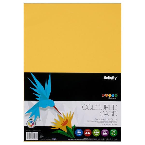 (Pack of 50) A4 160gsm Coloured Craft Card Suitable for Most Printers Perfect for Arts & Crafts - Rainbow