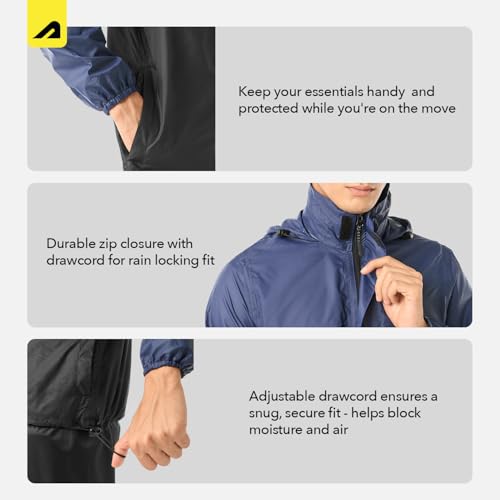 Image of Boldfit Unisex Waterproof Rain Jacket Rainwear Top for Men & Women with Hood Lightweight Monsoon Rain Jacket for Travel, Trekking, Bike Riding & Outdoor Use- Navy Black, M-L