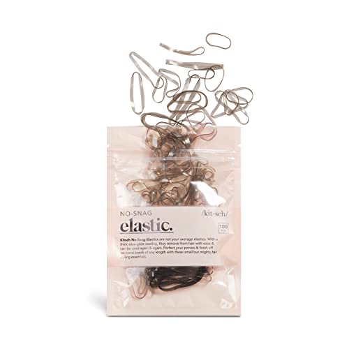 Kitsch No Snag Mini Gummy Elastic Hair Bands For Hair Styling, Braids, Ponytails, Hair Ties for Toddlers, 100 Pcs in a Pack (Brown)