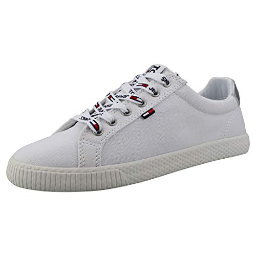 Tommy Jeans Hilfiger Denim Casual Sneaker, Sneakers Basses Femme, Blanc (White 100), 39 EU