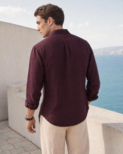 Image of Nobero Breezy Premium Linen Cotton Shirt for Men | Stylish Casual Shirts for Men | Semi Cut Collar | Box Pleat | Curved Hem | Regular Fit | Full Sleeve | S-XXXL