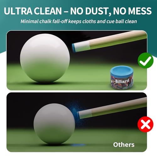 Pool Cue Chalk 2 Pack, Premium Round Pool Stick Chalk Billiard Table Accessories for Professional Tournament, Clubs, Bars, Home (Outstanding Performance, Reduce Miscue, Durable)- Blue - Image 4
