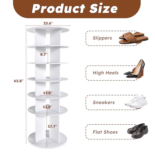 Image of Leavader Tall Rotating Shoe Rack Tower, 6-Tier Spinning Shoe Rack, Free Standing 360 Revolving Shoe Organizer, High Bottom Design Shoe Tower Spinning Storage Lazy Susan for Entryway