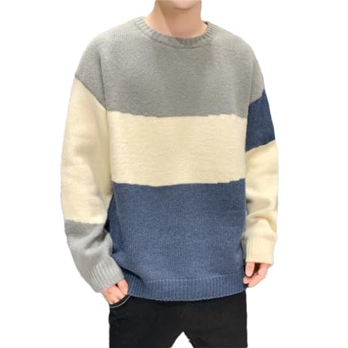Mens Patchwork Knitted Sweaters Fashion Loose Long Sleeve Pullovers Warm Casual Comfortable Sweater
