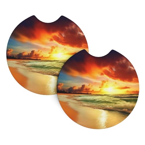 Portavasos para carro 2 piezas diseño playa al atardecer miniatura 2