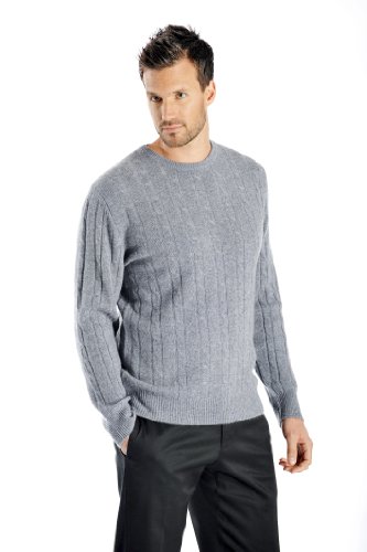 Cashmere Boutique 100% Pure Cashmere Cable Pullover Sweaters for Men – Crew Neck, Long Sleeve, Lightweight, Soft and Warm