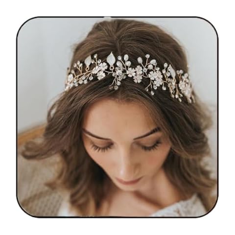 Unsutuo Flower Bride Wedding Headbands Silver Crystal Bridal Headpieces Leaves Hair Vine for Women and Girls (Silver) Cover