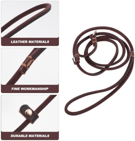 ELEOUTI Leather Dog Leash for Puppies and Medium Dogs Brown Leather Pet Traction Rope with Copper Buckle Easy to Control Your Pet and Protects Your Hand and Running — view 7